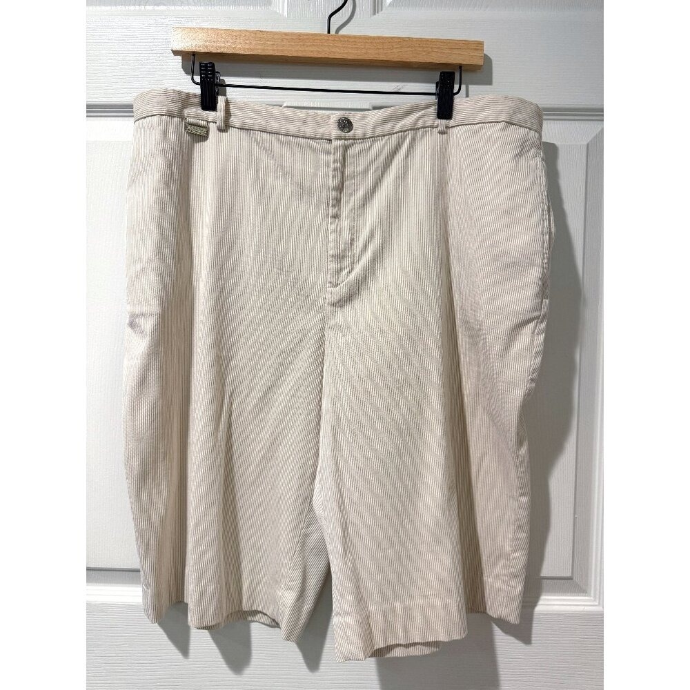 Lauren Ralph Lauren 16 Active Bermuda Shorts Beige Pinstripe Preppy Coastal VTG